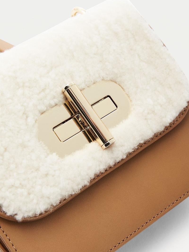 Női Tommy Hilfiger Shearling Mini Crossbody Táska Khaki | HU 645KOR